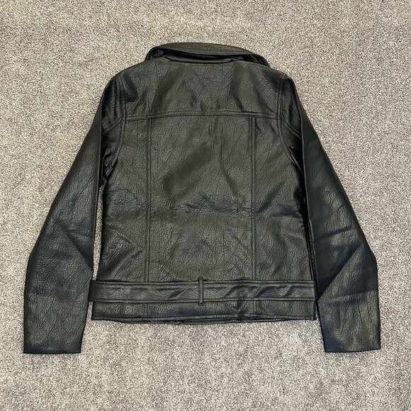 Old Navy Women's Faux Leather Belted Biker Jacket Size S Black Full Zip NWT - Picture 13 of 16